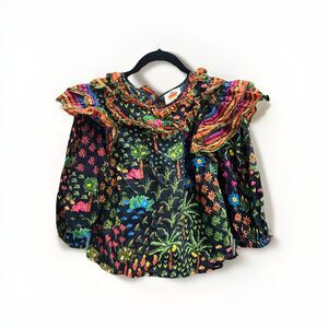 FARM RIO Fruit Garden Blouse, Women’s Top, Size Small, Tropical Palm Trees